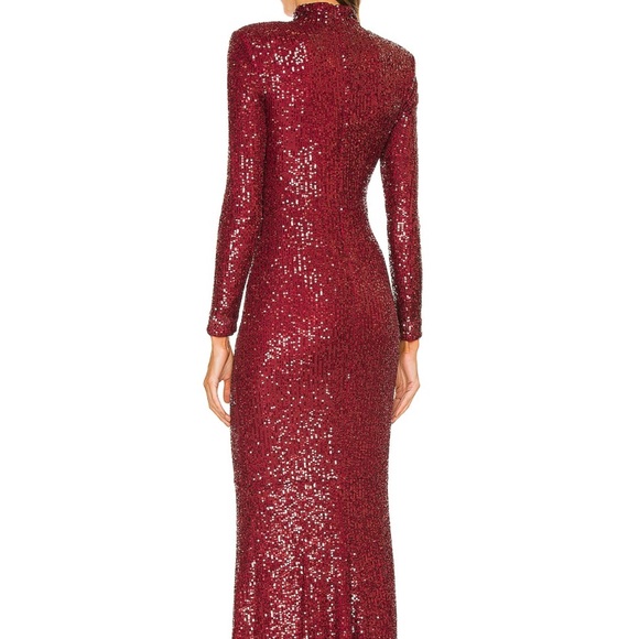 Michael Costello x Revolve Sequin Long-Sleeve Burgundy Gown— Worn Once; Size L; - Picture 4 of 7